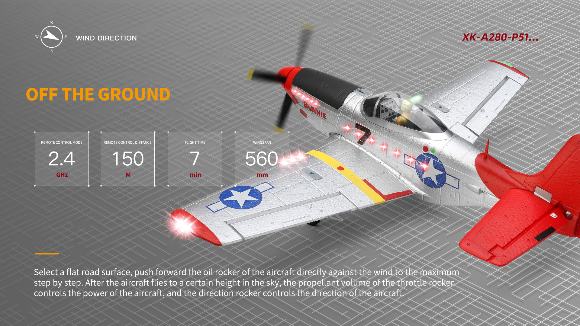 XK-A280-P-51-Mustang-3D6G-System-560mm-Spannweite-24GHz-4CH-EPP-RC-Kampfflugzeug-RTF-Mit-LED-Lichter-1978203-9